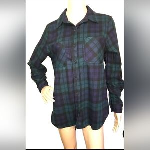 Plaid Button-Up Shirt - Green and Blue